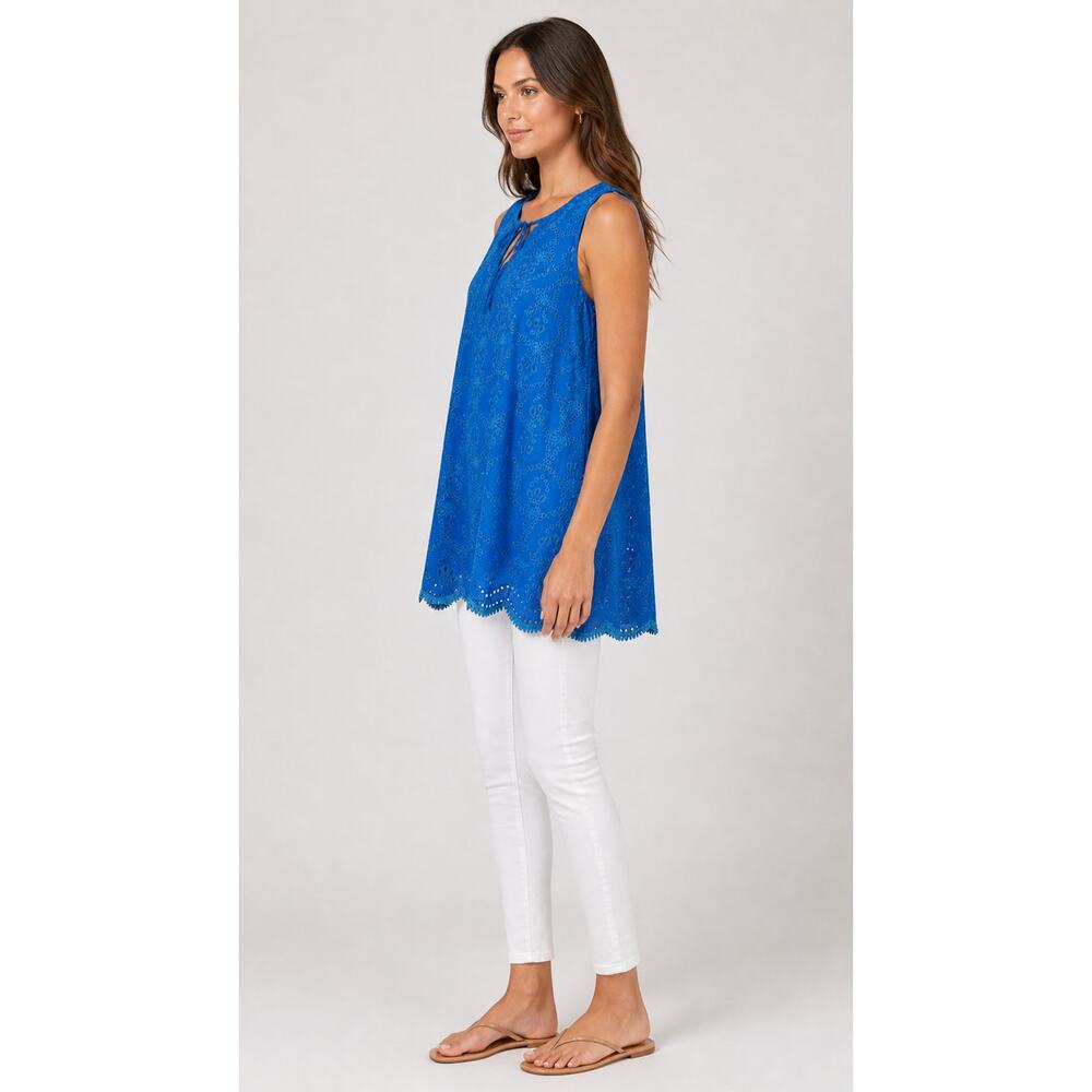 Johnny Was Mod Eyelet Sleeveless Boho Tunic Top Cobalt Blue Womens Size Medium - Picture 2 of 11